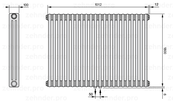 Схема (чертеж) Радиатор Zehnder Charleston 3180/22 №5410 Technoline TL